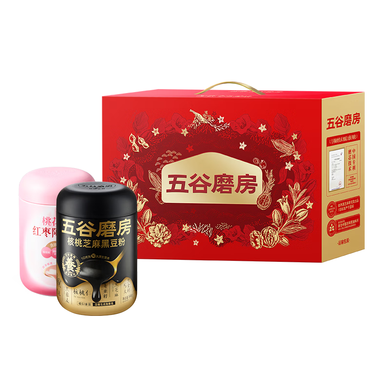 五谷磨房桃花顏低GI黑芝麻糊紅棗阿膠粉年貨禮盒禮品送長輩1092g