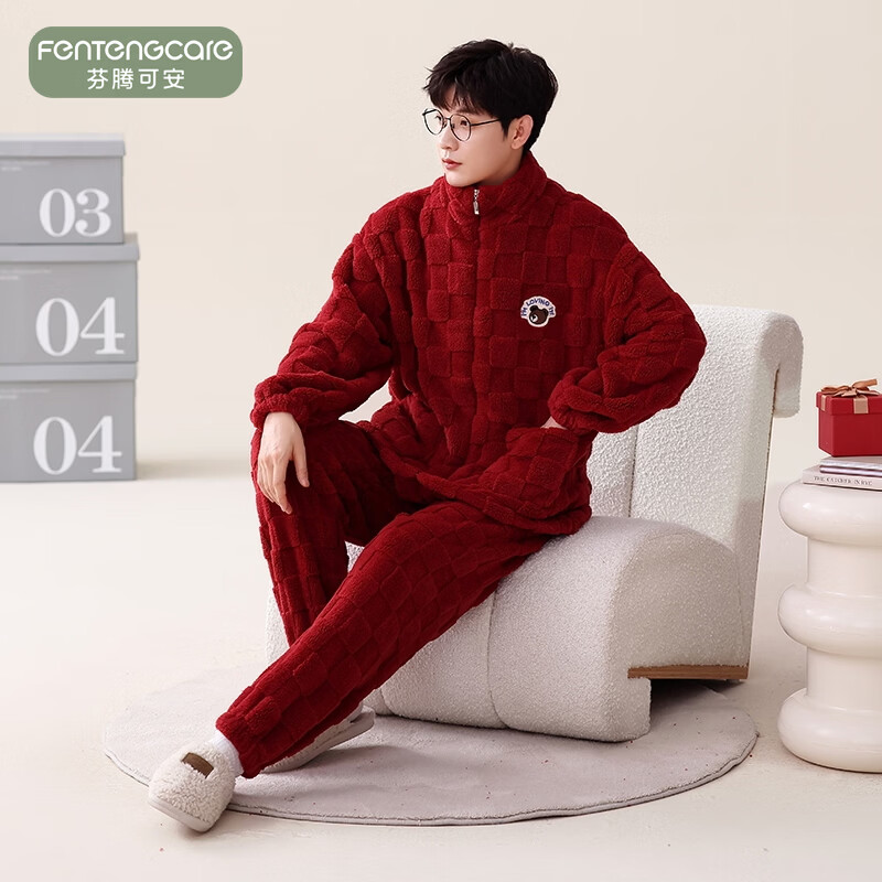 芬腾可安（FENTENGCARE）【XH】情侣睡衣秋冬款珊瑚绒冬季女法兰绒加绒加厚风家居服 8198 XL