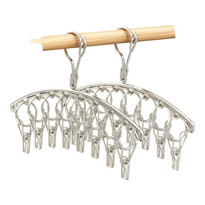 不锈钢晾衣架袜子夹内衣夹防风弧形家用收纳晾晒衣架晒挂架晾袜子晾内衣神器 防风弧形晾干衣夹【8夹】 1L