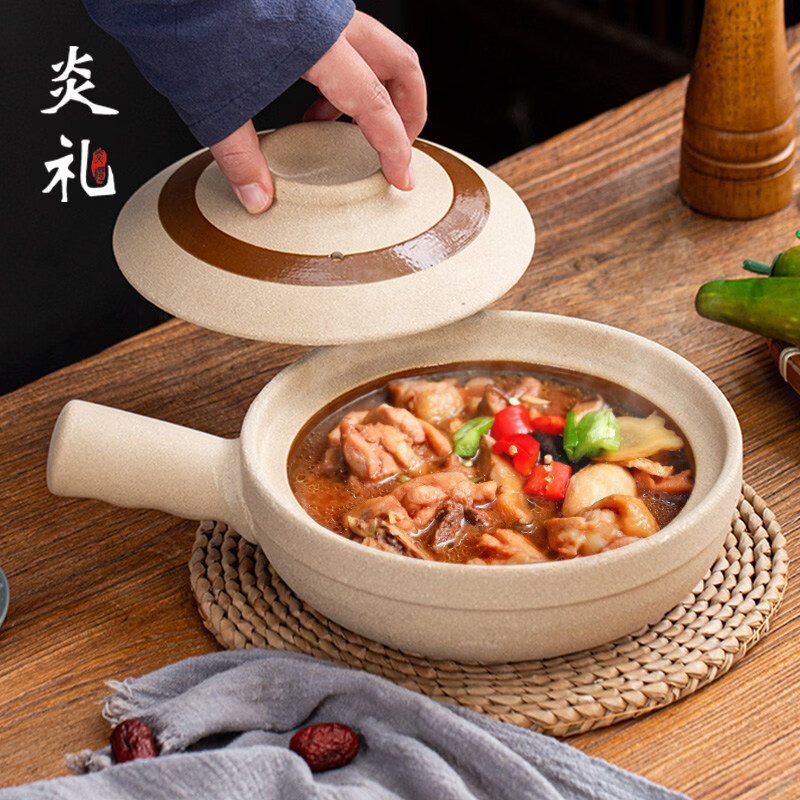 炎礼广式煲仔饭砂锅啫啫煲单柄土砂锅明火电陶炉商用浅锅土锅沙锅 23#1300ml-锤纹单柄啫煲 明火电陶炉双用23ml 1300ml