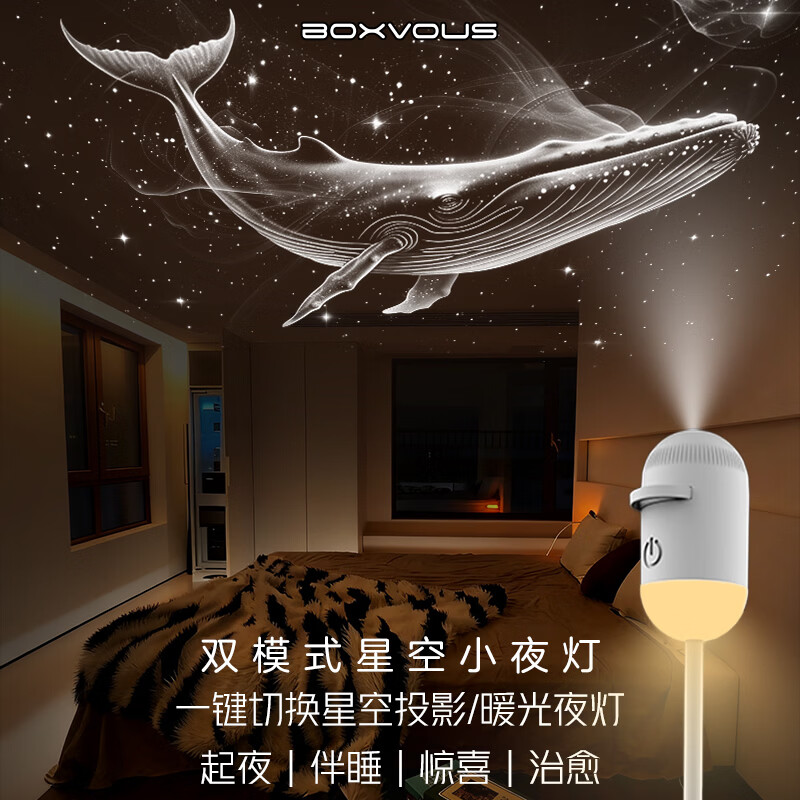 BOXVOUS星空小夜灯卧室睡眠灯婴儿喂奶儿童礼物星空投影灯玄关床头氛围灯 星空小夜灯6张星盘【超清版】 京东折扣/优惠券