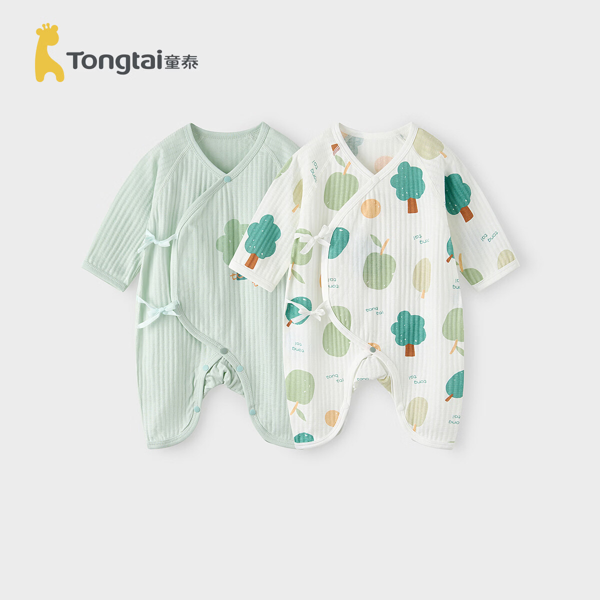 童泰（TONGTAI）婴儿连体衣夏纯棉衣服初生宝宝蝴蝶哈衣爬服提花绿色66cm