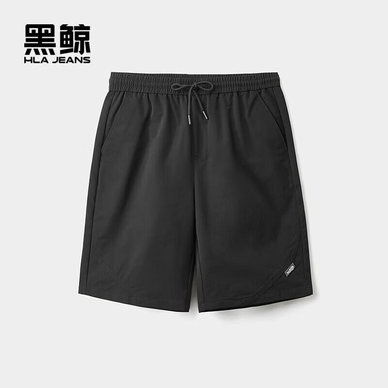 HLA海澜之家旗下黑鲸腰间抽绳休闲中裤男年夏季宽松直筒裤男