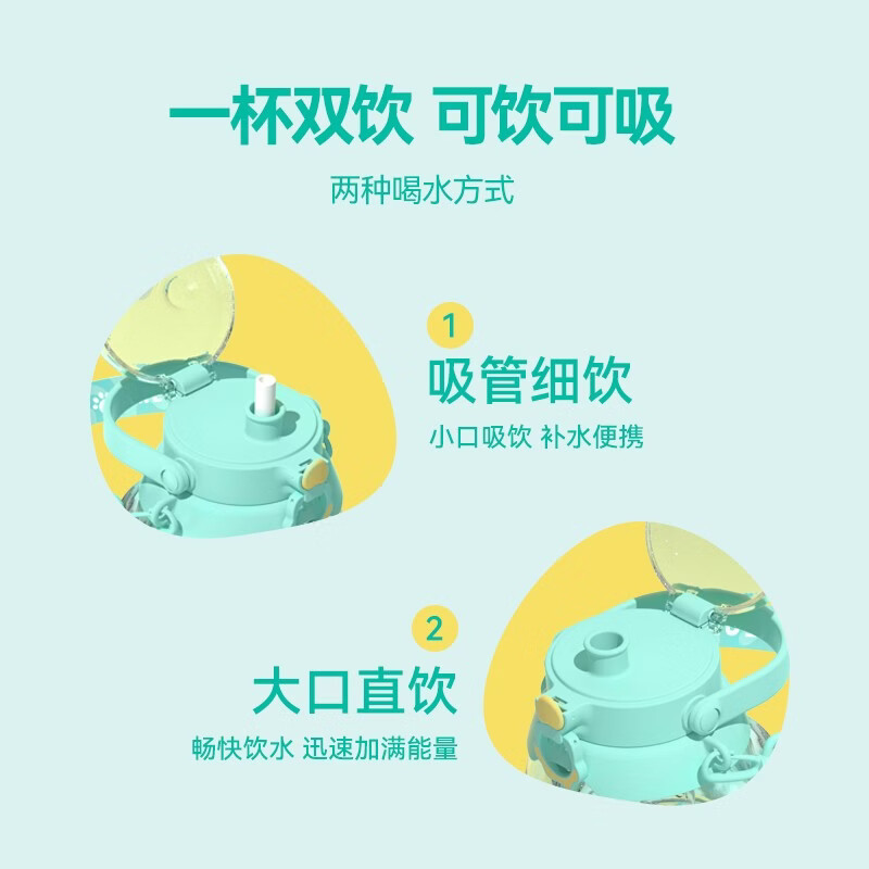 哈尔斯（HAERS）猫爪大肚杯大容量水杯塑料吸管杯夏季女学生儿童运动户外水壶杯子 HTR-950-109藤紫 950ml