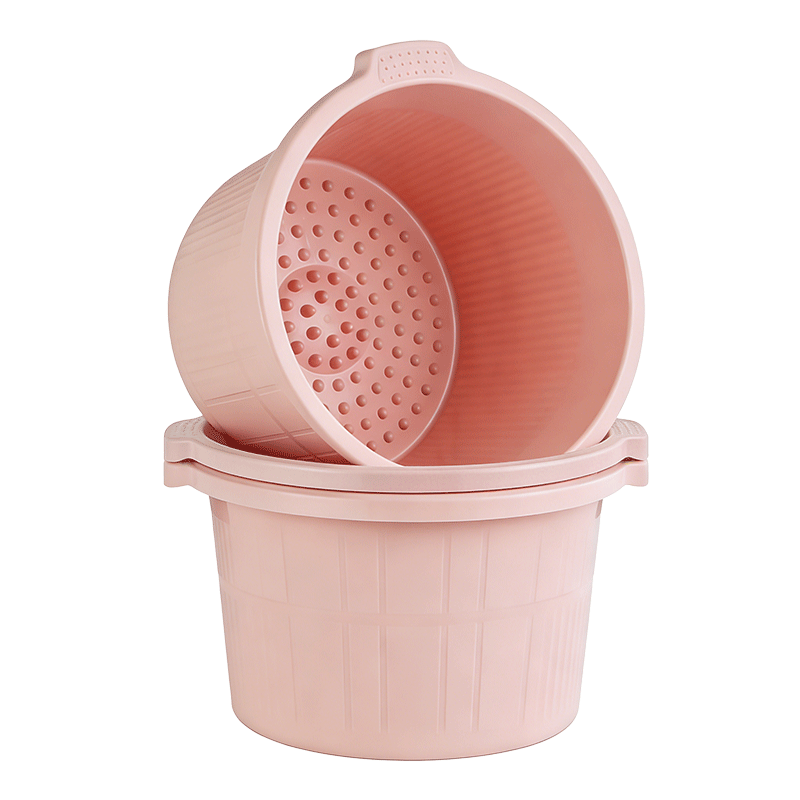本迪加深泡脚桶24cm家用洗脚足浴盆塑料水桶按摩无电洗脚水桶单个粉色