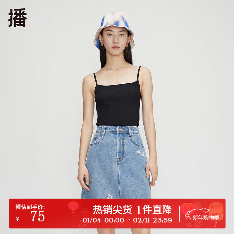 播简约修身毛衫春商场同款纯色针织背心女上衣BDQ8SD1871 K40黑色 S