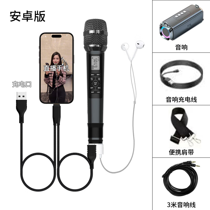 音奈尔（yinail）M2自带声卡麦克风便携式有线无线直播唱歌手持麦动圈话筒专业主播户外直播间专用套装监听耳机 M2有线声卡麦+耳机+Type-c接口OTG+音响