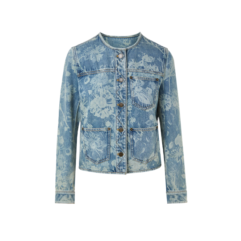 朗姿純棉圓領(lǐng)正肩雛菊印花牛仔外套時尚設(shè)計感外套2026年春季新款 淺霧霾藍色 2XL
