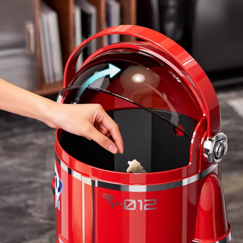 艾仕可（ASCOR）2025新款家用客厅垃圾桶高档轻奢带盖厨房大容量带轮可移动免弯腰 站姿款丨中国红-特大号【内外双桶 超大容量】 揭盖式 18L