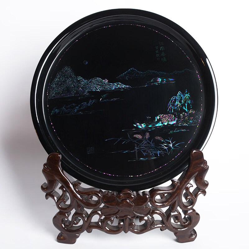 扬州漆器屏风点螺镶嵌工艺山水中式家具入户玄关商务摆件 丹凤朝阳