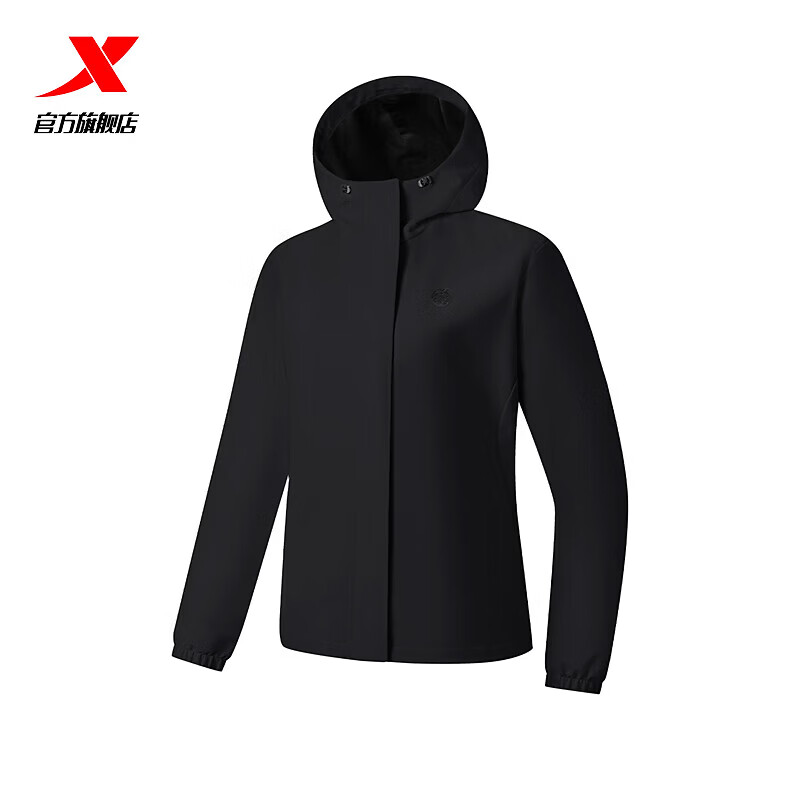 特步（XTEP）【门店同款】夹克风衣女2026春季运动连帽保暖外套女974128160379 正黑色 L