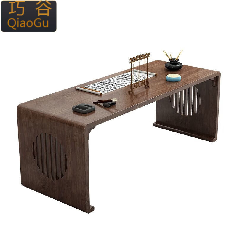 巧谷2025新款新中式实木书法练字桌培训课桌国学桌家用办公仿古诊疗桌 1.2米国学桌配1圈椅