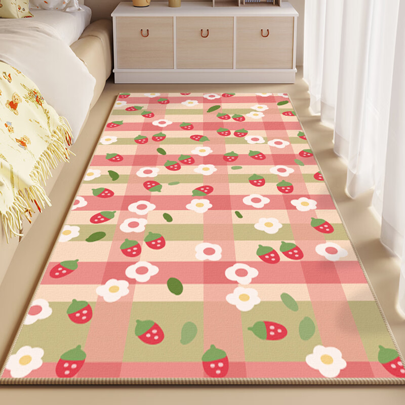 KAYE卧室床边毯儿童房间客厅卧室阳台飘窗榻榻米床前床下地垫子可定制 SJR-K红色發胡了 60X160cm