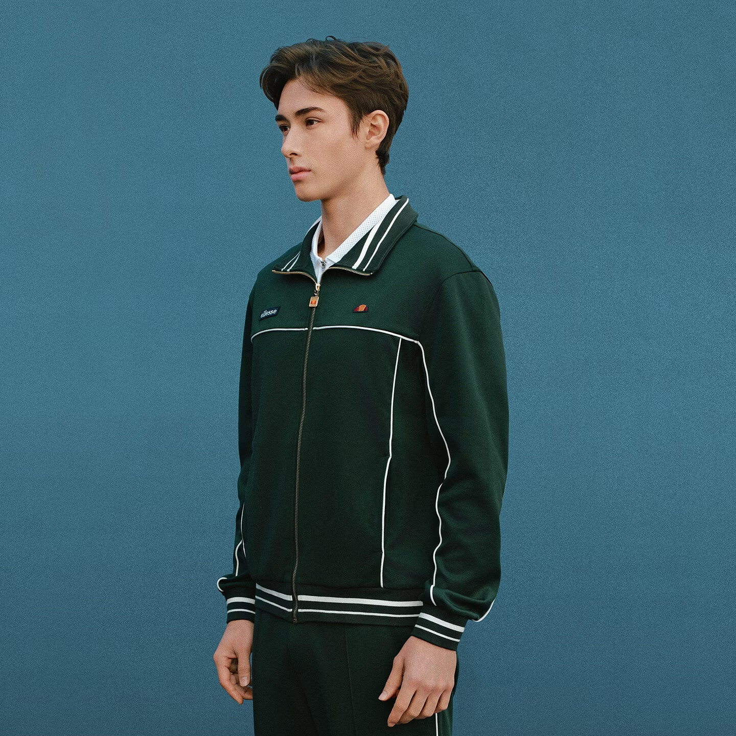 ellesse小贝壳26春季新品网球服老钱风外套复古运动卫裤套装男 深林绿-外套 M