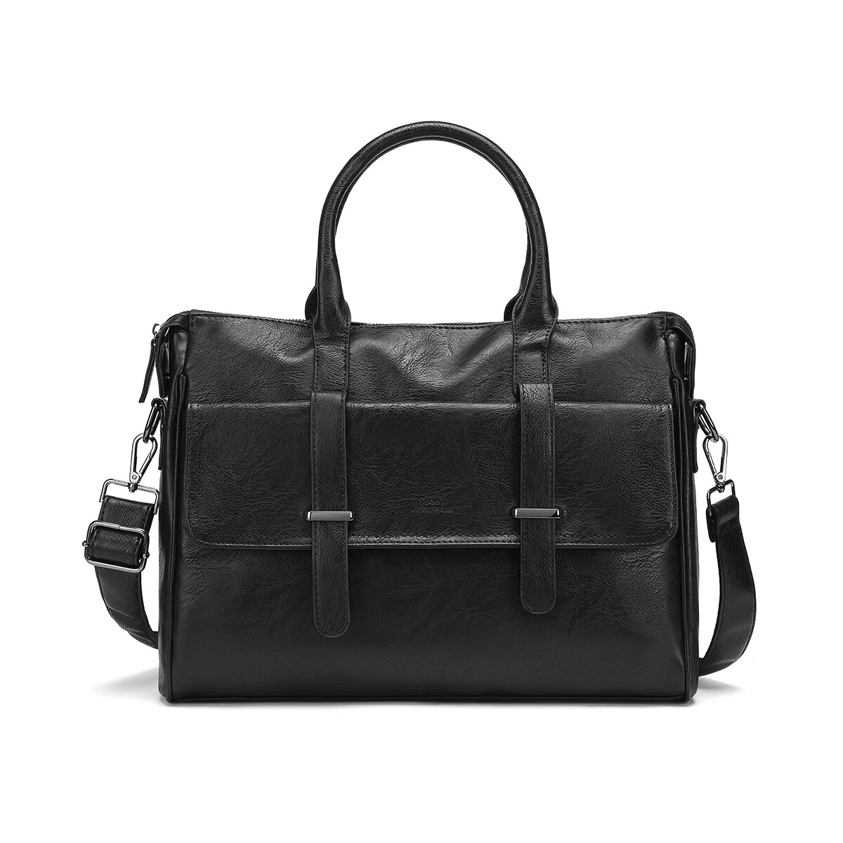 马克华菲男士公文包商务手提包 14英寸电脑包 办公出差律师大容量单肩斜挎 纹理黑 14英寸