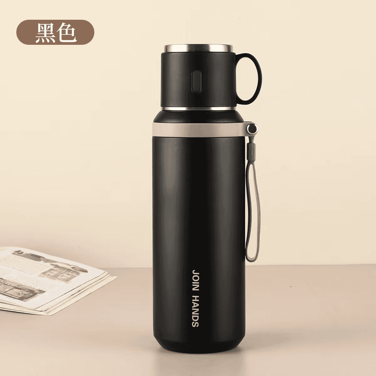 316不锈钢保温杯钢盖简约茶杯保温杯杯子女士高颜值便携水杯男款 黑色-800ml