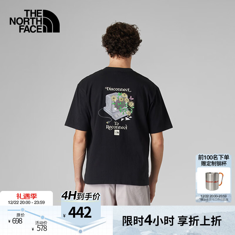 北面（The North Face）UE男棉质透气印花LOGO短袖T恤户外休闲运动25春夏新款|8C6R JK3/黑色 L (175)