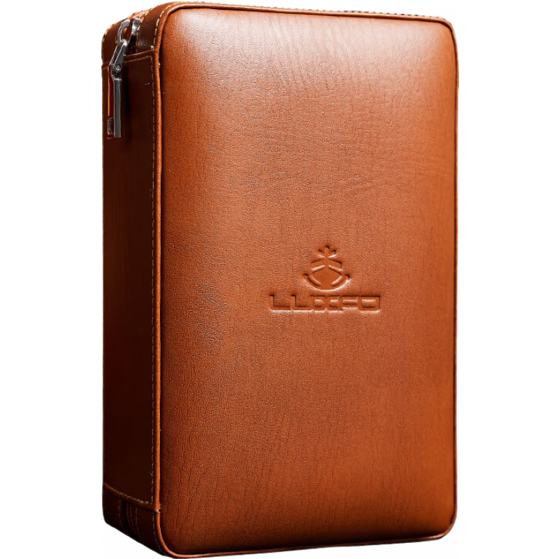 LUXFO个性雪茄盒便携随身雪松木保湿盒套装雪茄包配雪茄剪打火机 驼色_不含配件