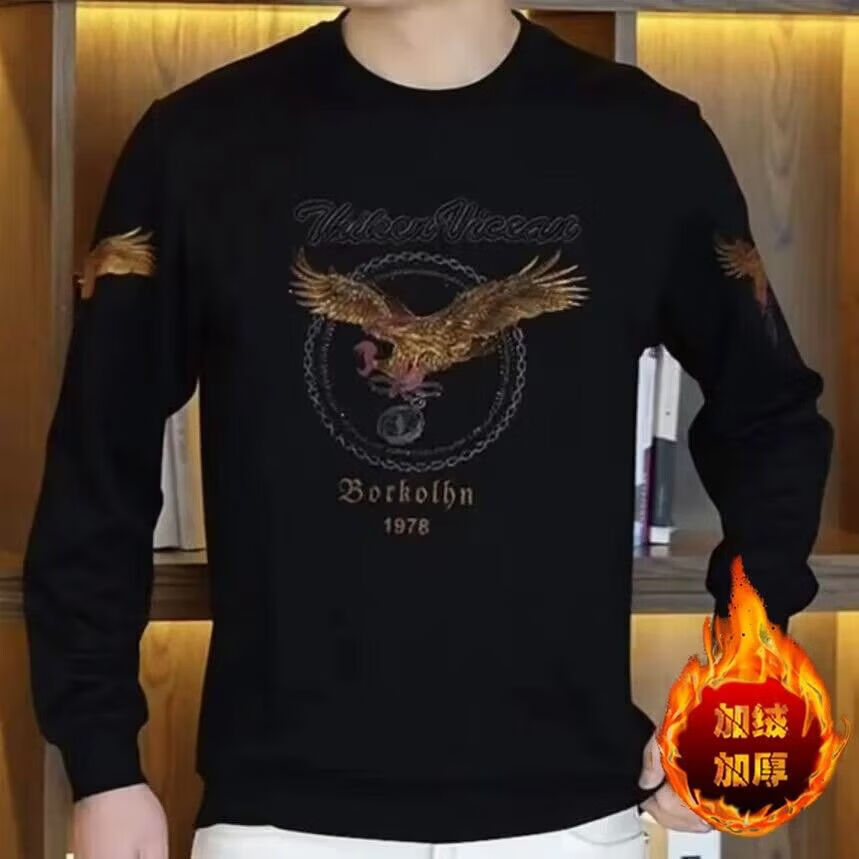 2025秋冬男士高品质欧货大老鹰时尚休闲圆领长袖CGf金鹰卫衣jd 黑色加绒【专柜品质】 M 推荐90-115斤