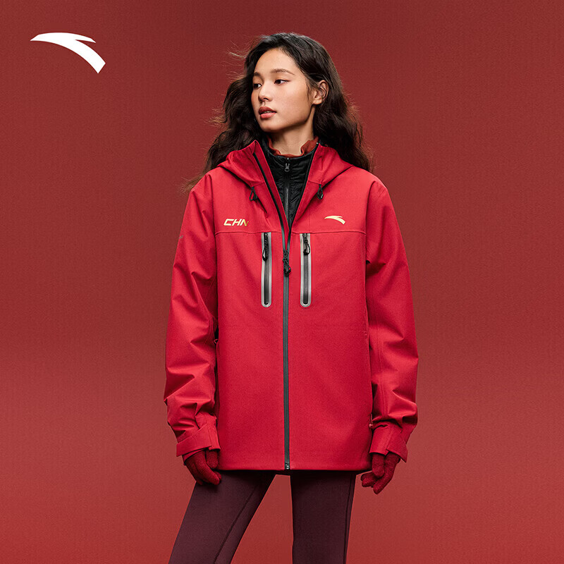 安踏CHN系列丨新年款羽绒三合一冲锋衣男女防水运动服外套两件套 雅致红-1 XL (女生选购建议偏小一码)
