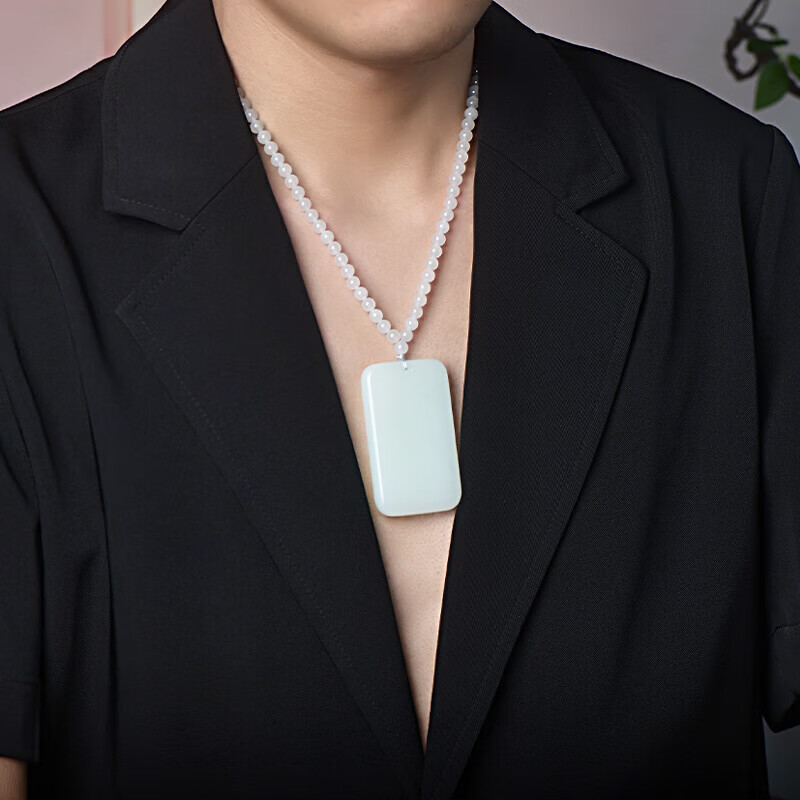 神翠鸟和田玉无事牌吊坠平安牌男女玉坠孤品挂坠配绳子 送人生日礼物 【约67*38毫米】QYM8319i