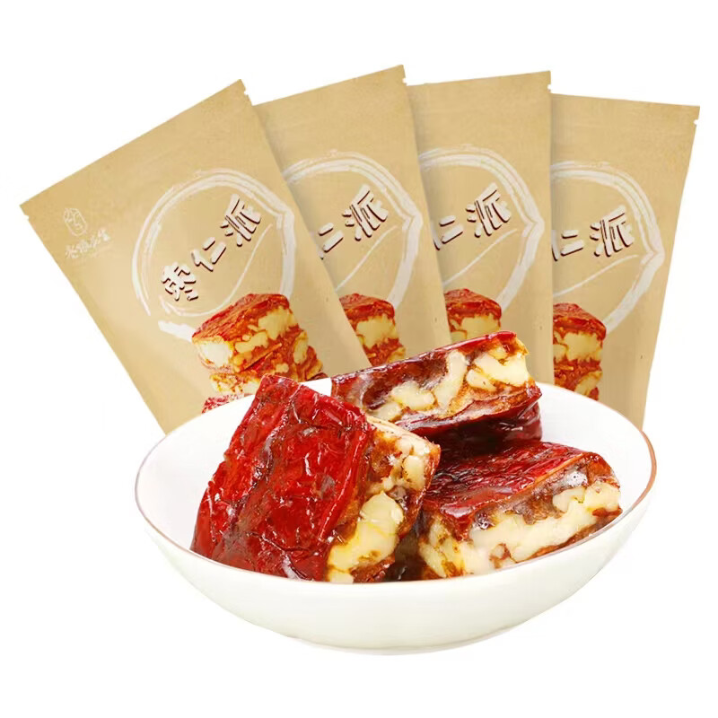 枣粮先生枣仁派零食香糯新疆红枣夹核桃夹心即食独立包装枣糕零食年货礼品 枣仁派205g*4/箱