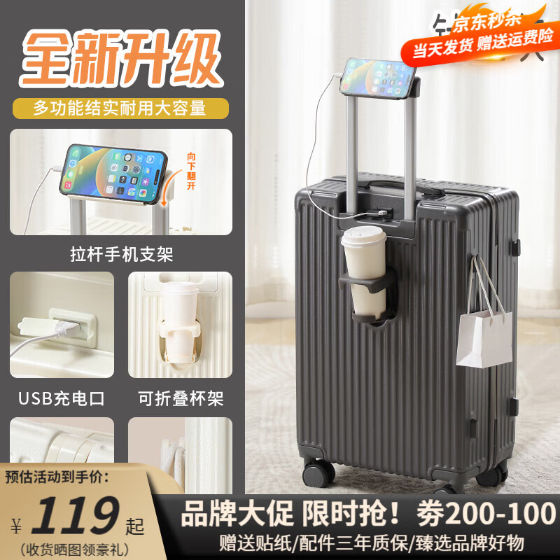 友胜保罗行李箱大容量拉杆箱超轻盈学生旅行箱男女密码箱皮箱多功能登机箱 钛金灰 20英寸 【小尺寸登机款】