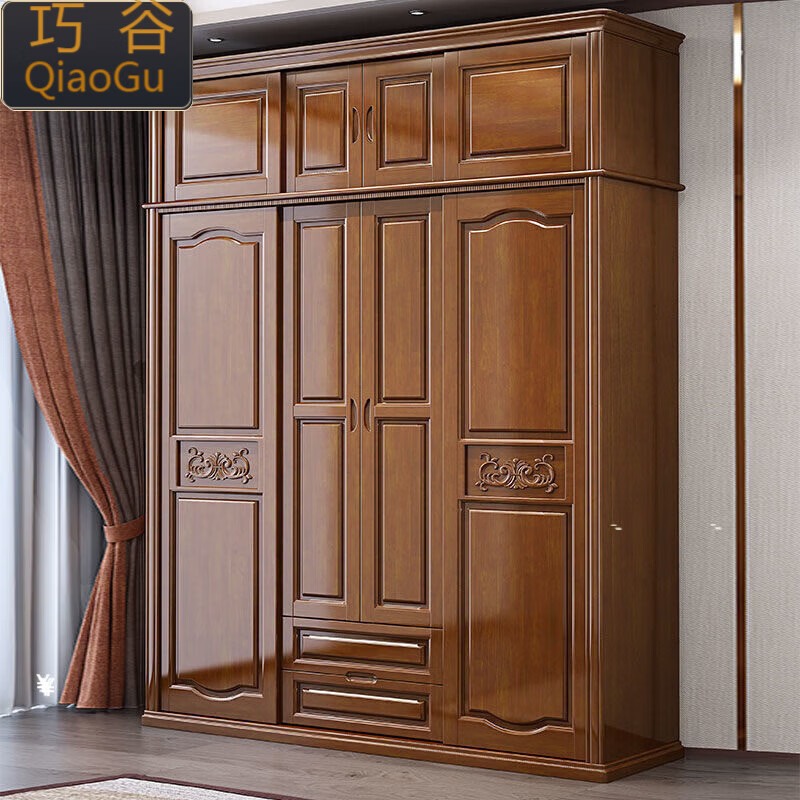 巧谷2025新款衣柜实木推拉滑移门衣柜组合中式卧室家具大小衣橱现代简 2门衣柜【1.2米】 胡桃色