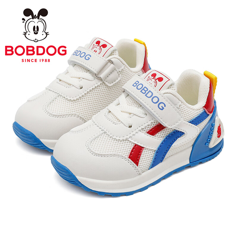 巴布豆童鞋儿童宝宝鞋2025新款秋季一岁男童软底幼童鞋男宝学步鞋 米/红61069(网面) 28 适合脚长16.5CM