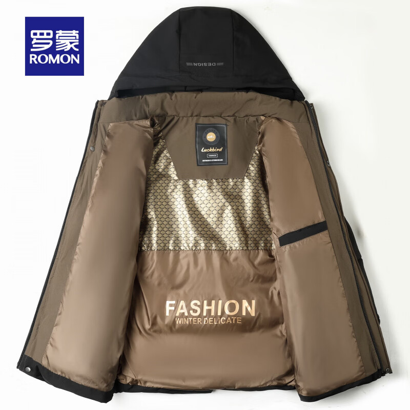 罗蒙（ROMON）干部装翻领棉服男秋冬新款中老年商务休闲爸爸装加厚保暖棉衣外套 NJ7356黑色【可拆卸帽款】 2XL (185) 【建议150-165斤】