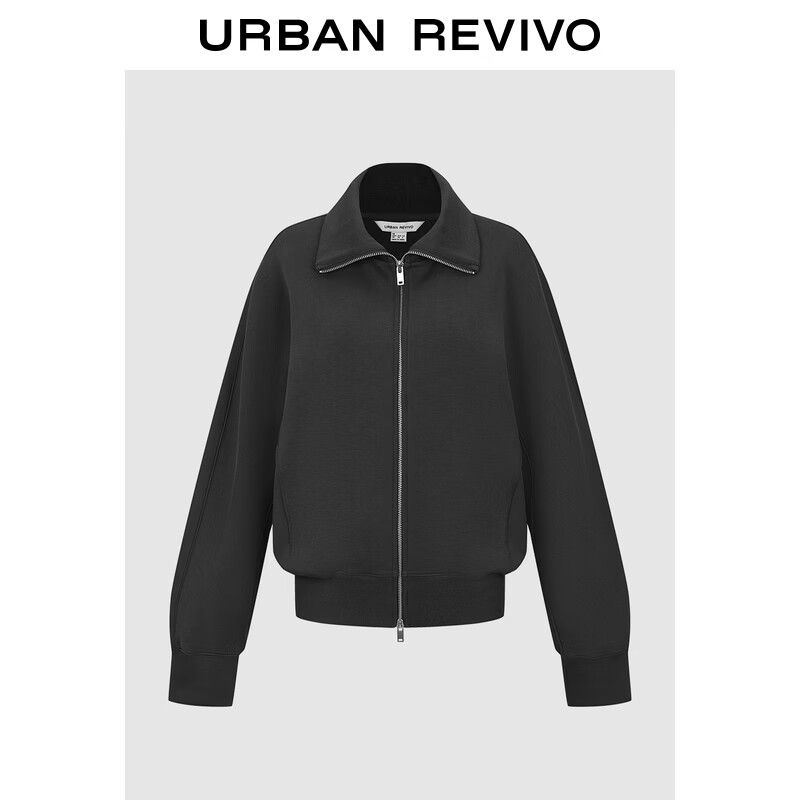 UR2026春季新款女装休闲立领拉链插袋罗纹外套UYY160004 深灰 S