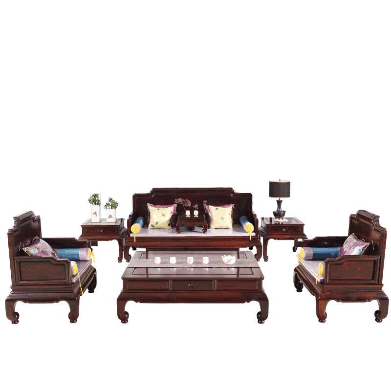 木恒盛红木家具印尼黑酸枝学名阔叶黄檀诗画江南影雕沙发明清古典客厅组合 11件套组合