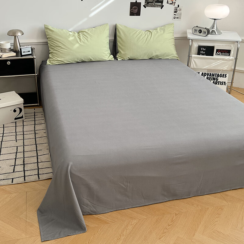 10A抗菌四件套学生宿舍三件套床单被套小清新套件 绿浅灰 床单款 三件套（被套150*200cm）