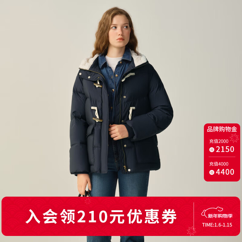 ELAND衣恋羽绒服女时尚带帽长袖鸭绒外套2025冬季新款 藏青色(59)Navy M /165 京东折扣/优惠券