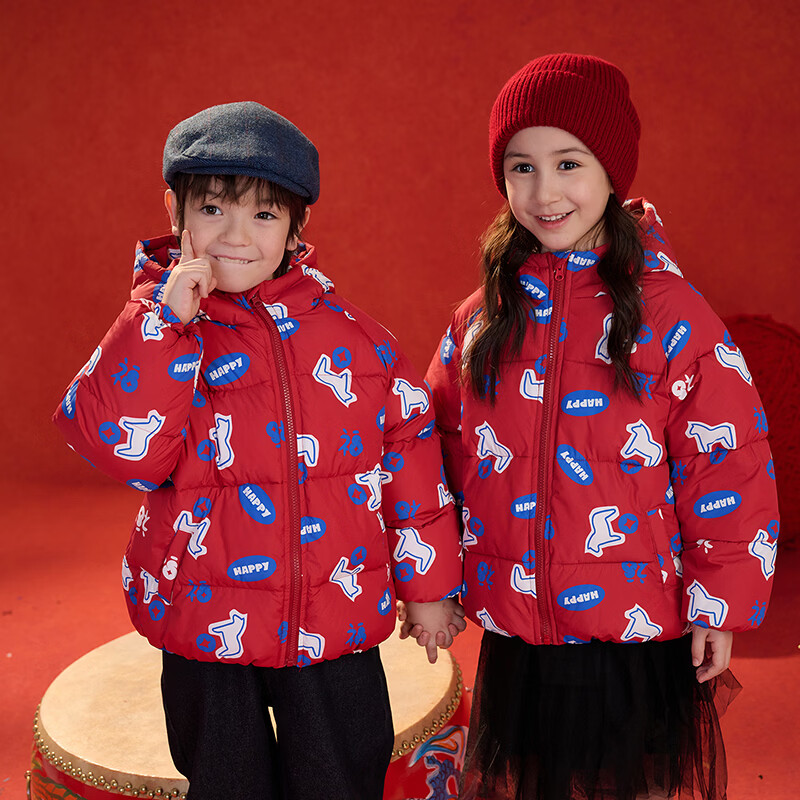 棉花堂（cottontown）【新年】棉花堂童装儿童红色棉服冬季新款连帽加厚棉袄拜年服外套 红色 140 140/68