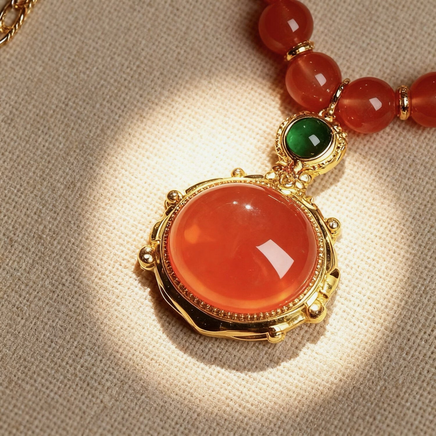 新年礼物本命年中国风时尚天然川料南红项链吊坠平安扣护身符挂件