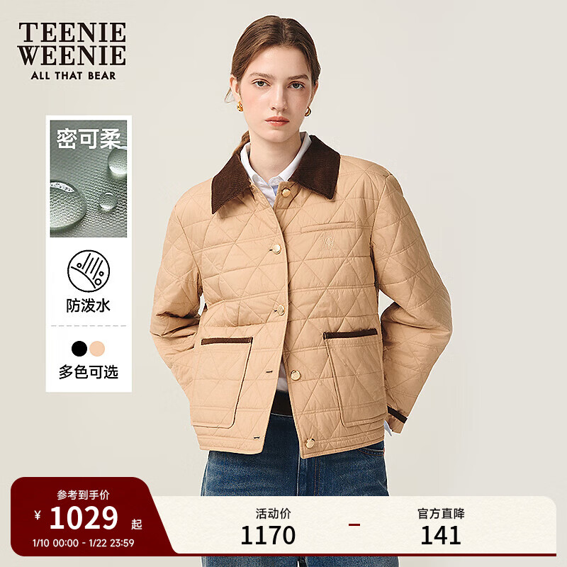 Teenie Weenie【焦点巴恩】小熊女菱格绗缝棉服2025秋冬新款厚外套 卡其色 M
