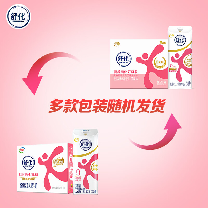 舒化0乳糖牛奶 脱脂牛奶220ml*8盒 无乳糖牛奶 0脂肪 礼盒装
