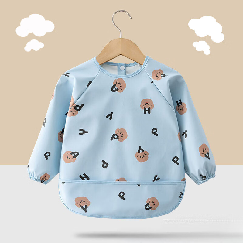 【直发】宝宝PU防水罩衣儿童吃饭围兜辅食反穿护衣幼儿园画画围裙 面包树 90码【建议73-85cm】