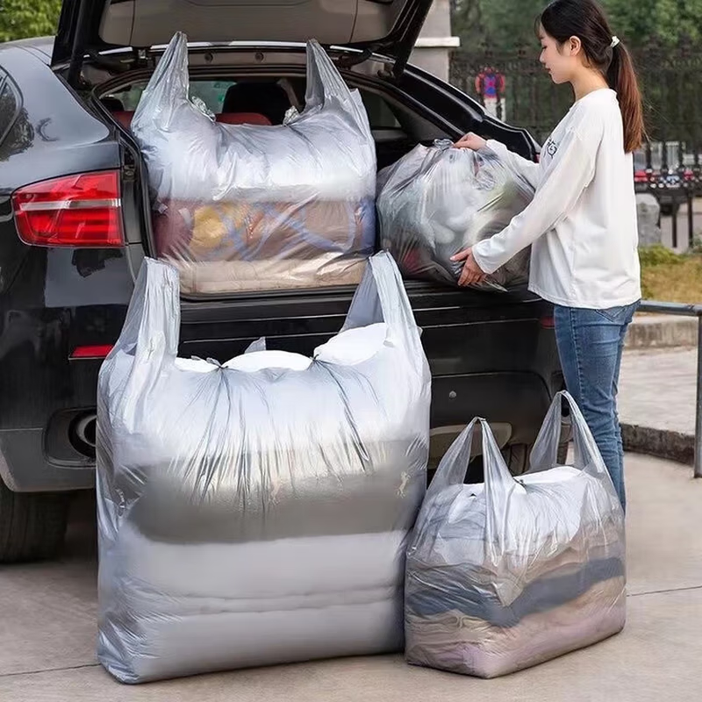 银灰色加厚背心式手提塑料袋马甲袋10只服装打包搬家收纳袋 10条装