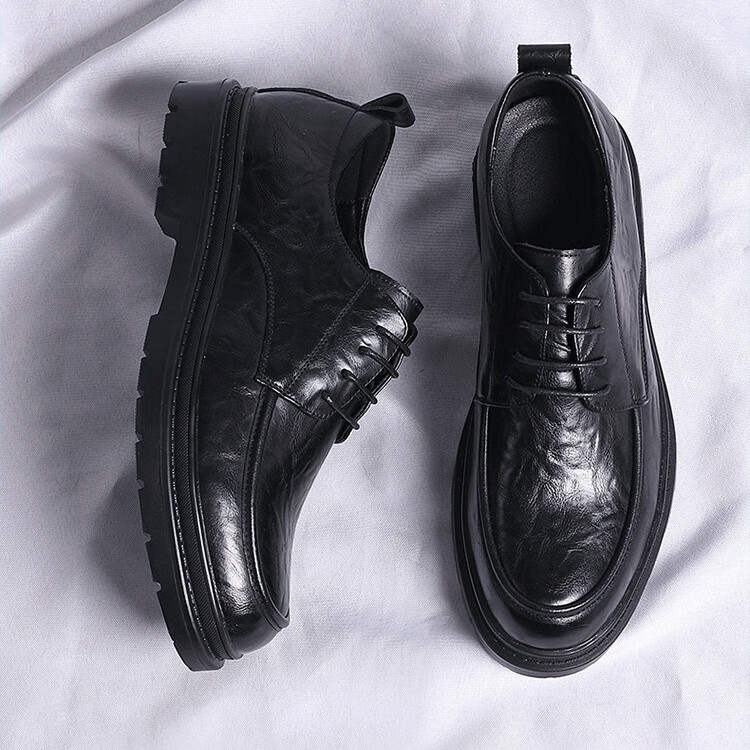 Walker Shop品牌男士皮鞋高端2026新款内增高皮鞋男款商务休闲透气正装鞋子男 黑色【8cm内增高】 41