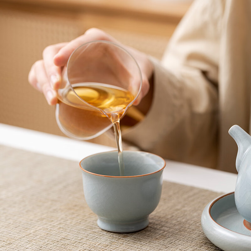 新款功夫茶具泡茶杯汝窑中式开片可养品茗杯主人杯家用个人水单杯 仿宋汝窑-铜钱杯(禅定) 110ml