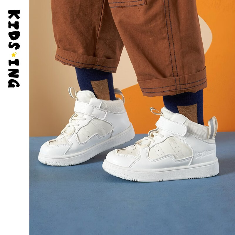 kids.ing【售罄不补】34-37码校园小白鞋儿童板鞋休闲鞋男女大童运动鞋 白色高帮 35 适合脚长21.6-22cm