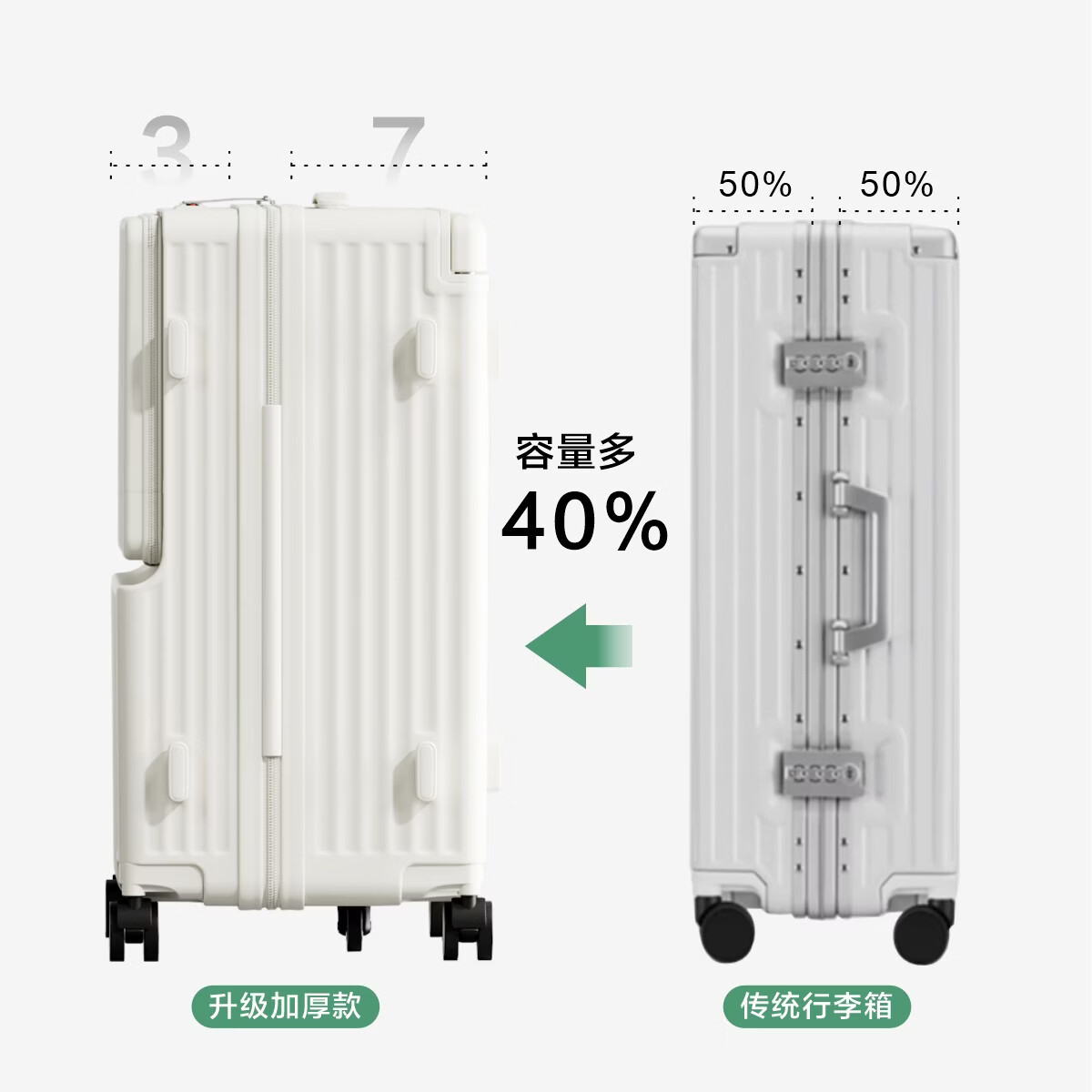 麦意森新款前开口宽拉杆行李箱桃皮绒内里旅行箱大容量5轮拉杆箱 曜石黑 30寸(5轮)