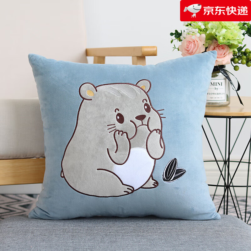九洲鹿可愛卡通印花抱枕45cm家用床頭沙發(fā)靠枕枕頭辦公室靠背墊 小倉鼠_45*45 45x45cm