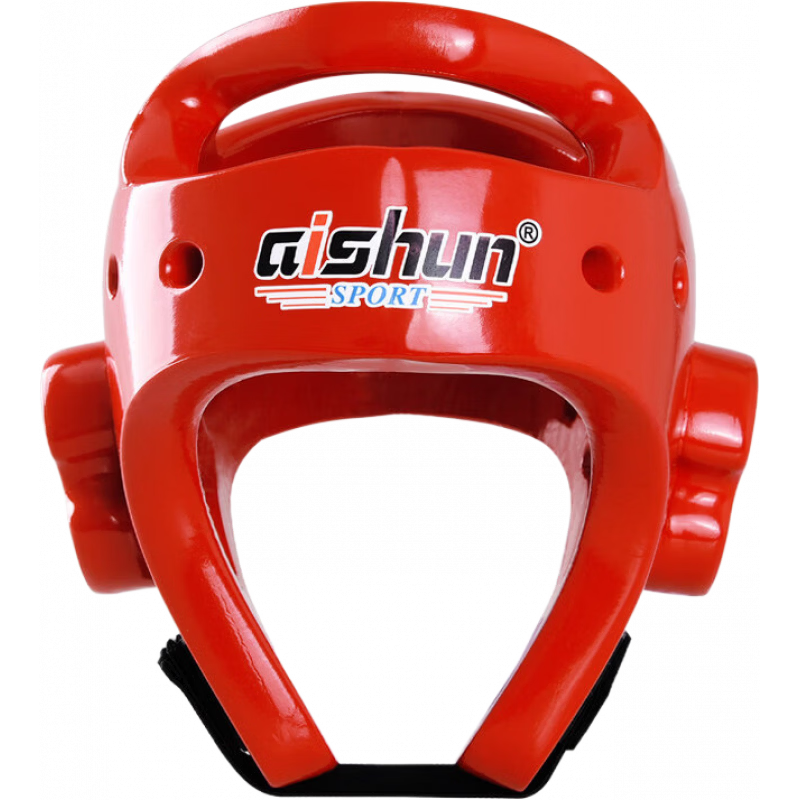 爱顺（AISHUN）跆拳道头盔面罩护具可拆卸护头儿童实战护脸散打透明面具护面 跆拳道护头红色S码