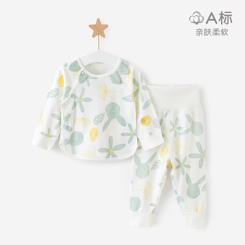 吉启萌宝宝秋衣秋裤套装春秋冬婴儿高腰纯棉男女童分体衣服儿童保暖内衣 灰绿色兔子 66 cm