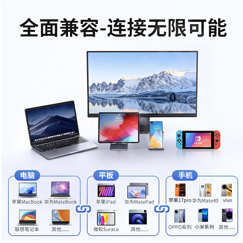 SOLLPEL8K/4K高清转接线Type-C转HDMI2.1 带快充 支持苹果Macbook 华为 联想笔记本平板 Switch2电竞144Hz 黑色