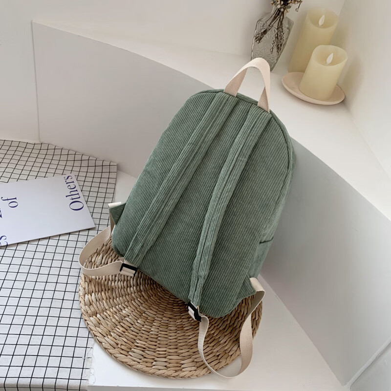 【精选】2024新款潮韩版学生校园背包高中大学生上课书包灯芯绒双 绿色