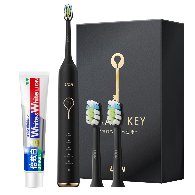 狮王(lion)磁悬浮声波电动牙刷 情侣款极耀黑1支 智能防水